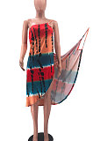 Tie Dye Printing Condole Belt Backless Sexy Spliced Beach Dress MQX2335