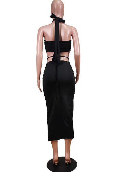Fashion Sexy Pure Colo Chest Wrap Skirt Suit WY6784