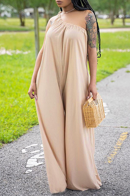 Fashion Loose Inclined Shoulder Casual Jumpsuits YT3273 