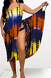 Tie Dye Printing Condole Belt Backless Sexy Spliced Beach Dress MQX2335