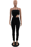 Fashion Casual Puff Knit Fabric Hang A Neck Two-Piece W8387 