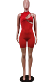 Sexy Pure Color Sleeveless Shorts Back Contain The Stealth Zipper Jumpsuit WY6795