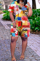 Printing Trendy Casual Short Sleeve Romper Shorts GHH021