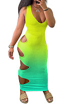 Women Sexy Gradual Change Spliced Hole Hole Long Dress GHH023