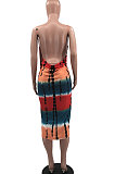 Tie Dye Printing Condole Belt Backless Sexy Spliced Beach Dress MQX2335