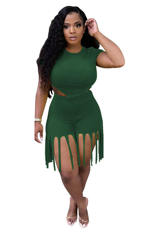 Women Pure Color Sport Tassel Shorts Sets MTY6529
