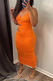 Fashion Sexy Pure Color Sling Hollow Out Long Dress WY6797