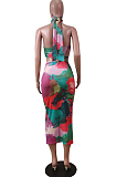 Fashion Sexy Tie Dye Chest Wrap Long Skirt Sets WY6794