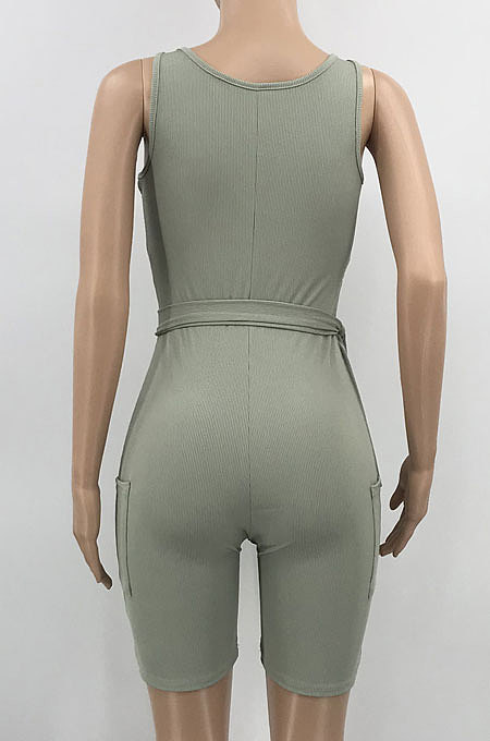 Pure Color Pit Bar Tight Short Sleeve Romper Shorts AD0405