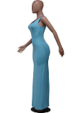 Pure Color Sexy Vest U Neck Casual Long Dress SY8810