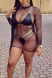 Fashion Summer Net Yarn PU Elastic Three Piece D8445 
