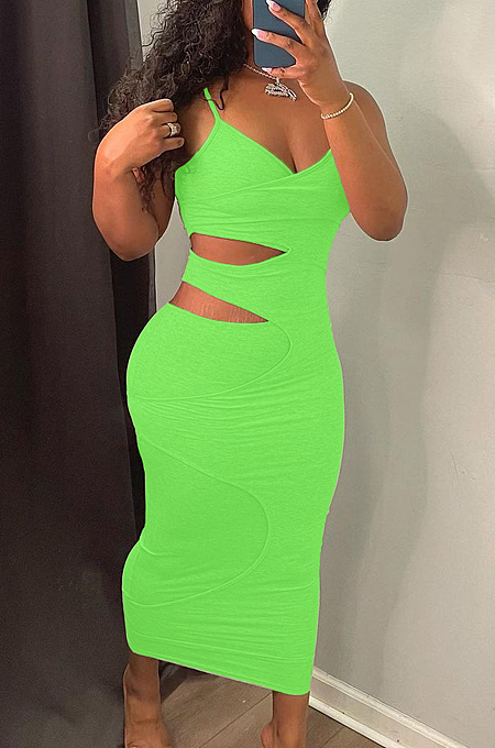 Sexy Fashion Hollow Out Wrong Layer Sling Cotton Dress LYY9300
