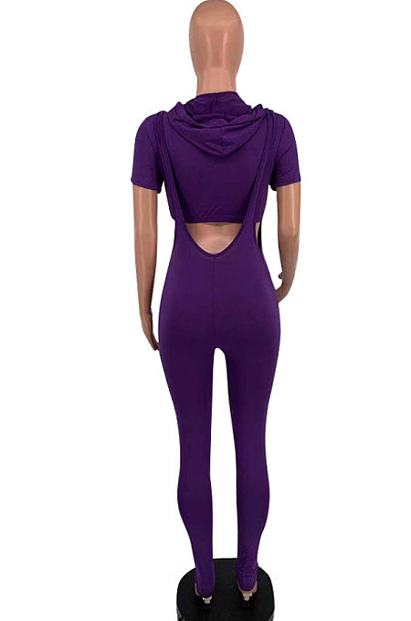 Sexy Pure Color Round Neck Hooded Tight Top Two-Piece TD8023