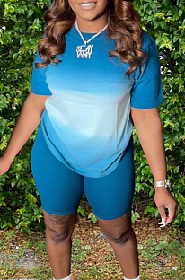 Euramerican Gradient Positioning Print Loose Short Sleeve Shorts Sets HHM6522 