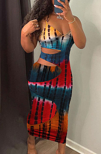 Euramerican Fashion Tie Dye Print Sling Cotton Dress LYY9304