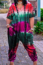 Casual Color Matching Positioning Printing Loose Casual Jumpsuit JP1033