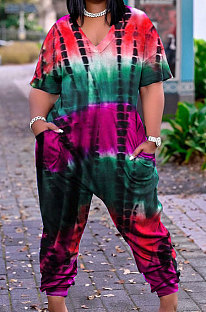 Casual Color Matching Positioning Printing Loose Casual Jumpsuit JP1033