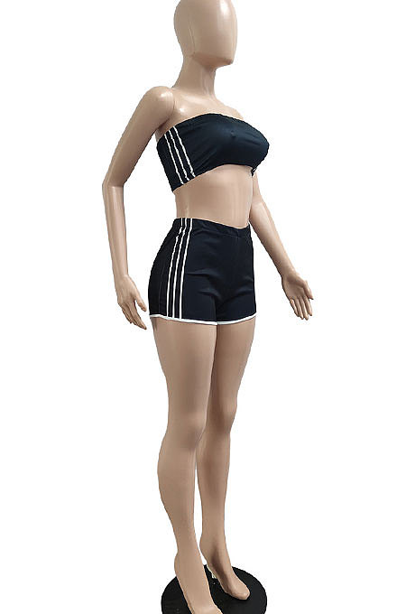Fashion Casual Sport Pure Color Chest Wrap Shorts Sets JP1036