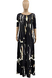 Tie Dye Loose Short Sleeve Long Dress AD0407