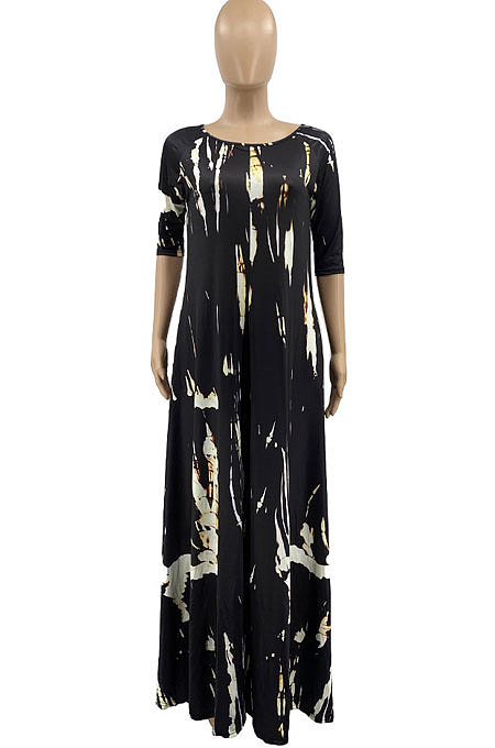 Tie Dye Loose Short Sleeve Long Dress AD0407