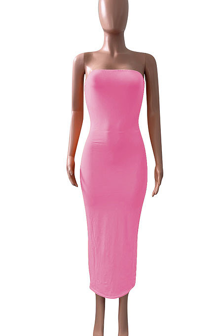 Pure Color Bandeau Bra Midi Dress NK243