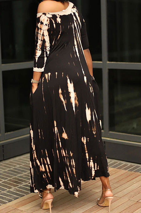 Tie Dye Loose Short Sleeve Long Dress AD0407