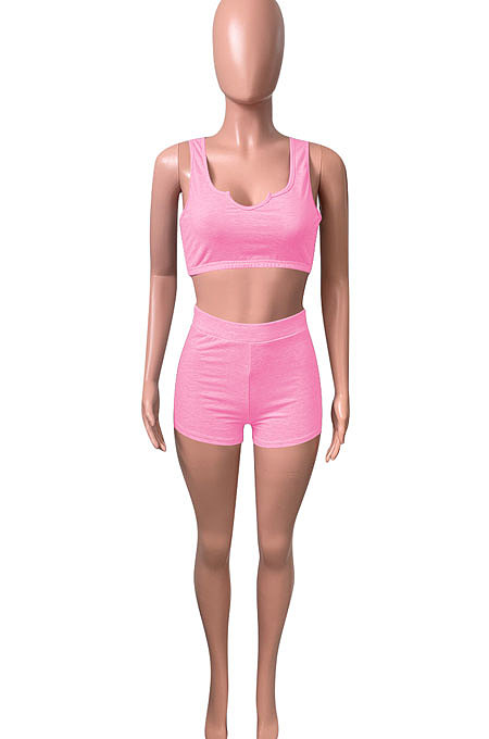 Women Pure Color Vest Sport Casual Shorts Sets NK242