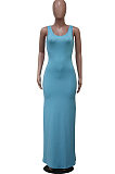 Pure Color Sexy Vest U Neck Casual Long Dress SY8810