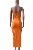 Pure Color Bandeau Bra Midi Dress NK243