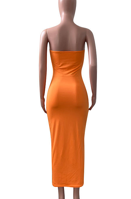 Pure Color Bandeau Bra Midi Dress NK243