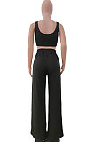 Pure Color Stealth Buckle Sleeveless Vest Loose Pants Sets JP1030