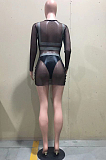 Fashion Summer Net Yarn PU Elastic Three Piece D8445 