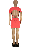 Fashion Pure Color Tight Backless Bind Two-Piece LYY9301