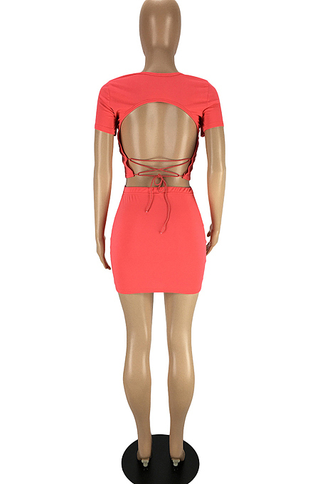 Fashion Pure Color Tight Backless Bind Two-Piece LYY9301