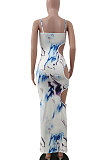 Condole Belt Temperament Sexy Hole Printing Long Dress JP1034