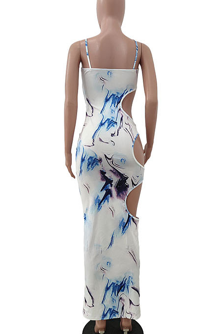 Condole Belt Temperament Sexy Hole Printing Long Dress JP1034