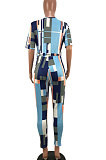 Sexy Stripe Printing Deep V Waistband Bodycon Jumpsuits HT6008
