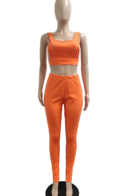 Temperament Casual Pure Color Sleeveless Backless Pants Sets JP1037