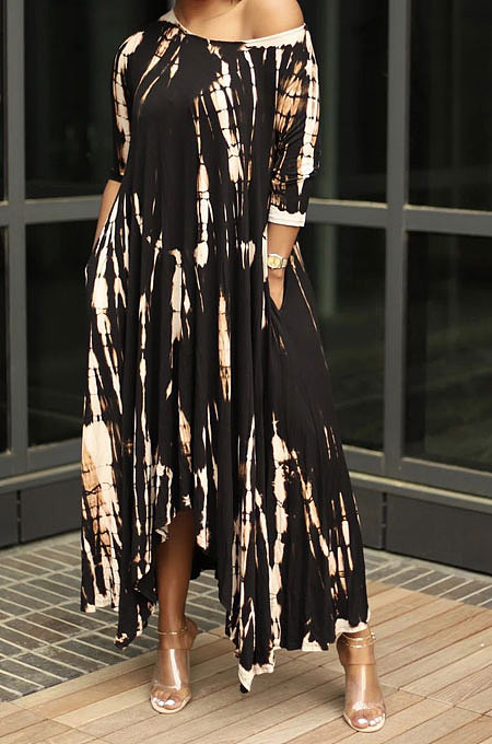 Tie Dye Loose Short Sleeve Long Dress AD0407