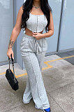 Pure Color Stealth Buckle Sleeveless Vest Loose Pants Sets JP1030
