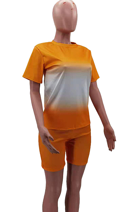 Euramerican Gradient Positioning Print Loose Short Sleeve Shorts Sets HHM6522 