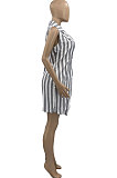 Spliced Wave Point Flowers Stripe Sleeveless Mini Dress AD0404
