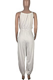 Pure Color Halter Neck Side Open Fork Hollow Out Casual Jumpsuit MOL161