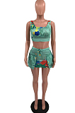 Euramerican Splash-Ink Agaric Edge Bind Vest Short Skirt Two-Piece TD8027