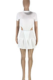 Trendy Casual Sexy Pure Color Invisible Zipper Cultivate One's Morality Jumpsuits Ruffle Skirts Sets SM9176