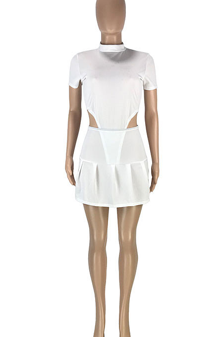 Trendy Casual Sexy Pure Color Invisible Zipper Cultivate One's Morality Jumpsuits Ruffle Skirts Sets SM9176