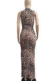 Sexy Perspective Leopard Colorful Printing Sanbeach Net Yarn Long Dress JP1035
