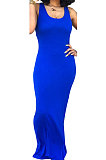 Pure Color Sexy Vest U Neck Casual Long Dress SY8810