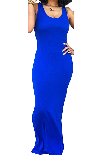 Pure Color Sexy Vest U Neck Casual Long Dress SY8810