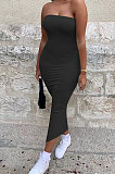 Pure Color Bandeau Bra Midi Dress NK243